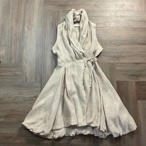 Marina St Barth Vestito Kant Lino Garza Linen Sleeveless Wrap Dress Small Taupe